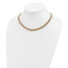 14k Two-Tone 17in .05ct Completed Polished Diamond & Mesh Necklace