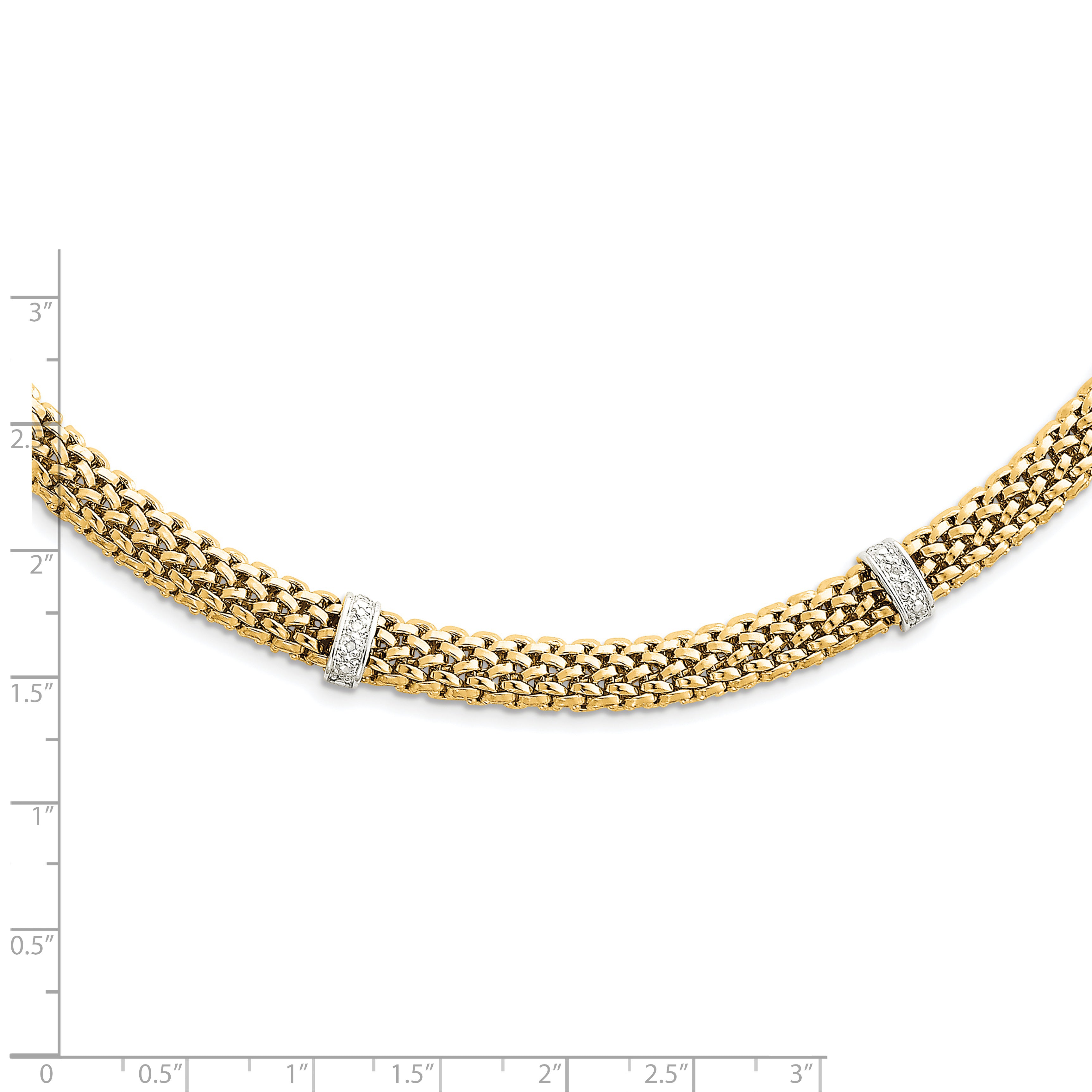 14k Two-Tone 17in .05ct Completed Polished Diamond & Mesh Necklace