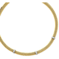 14K Two-Tone Gold Polished Diamond Necklace with Natural Mesh Design