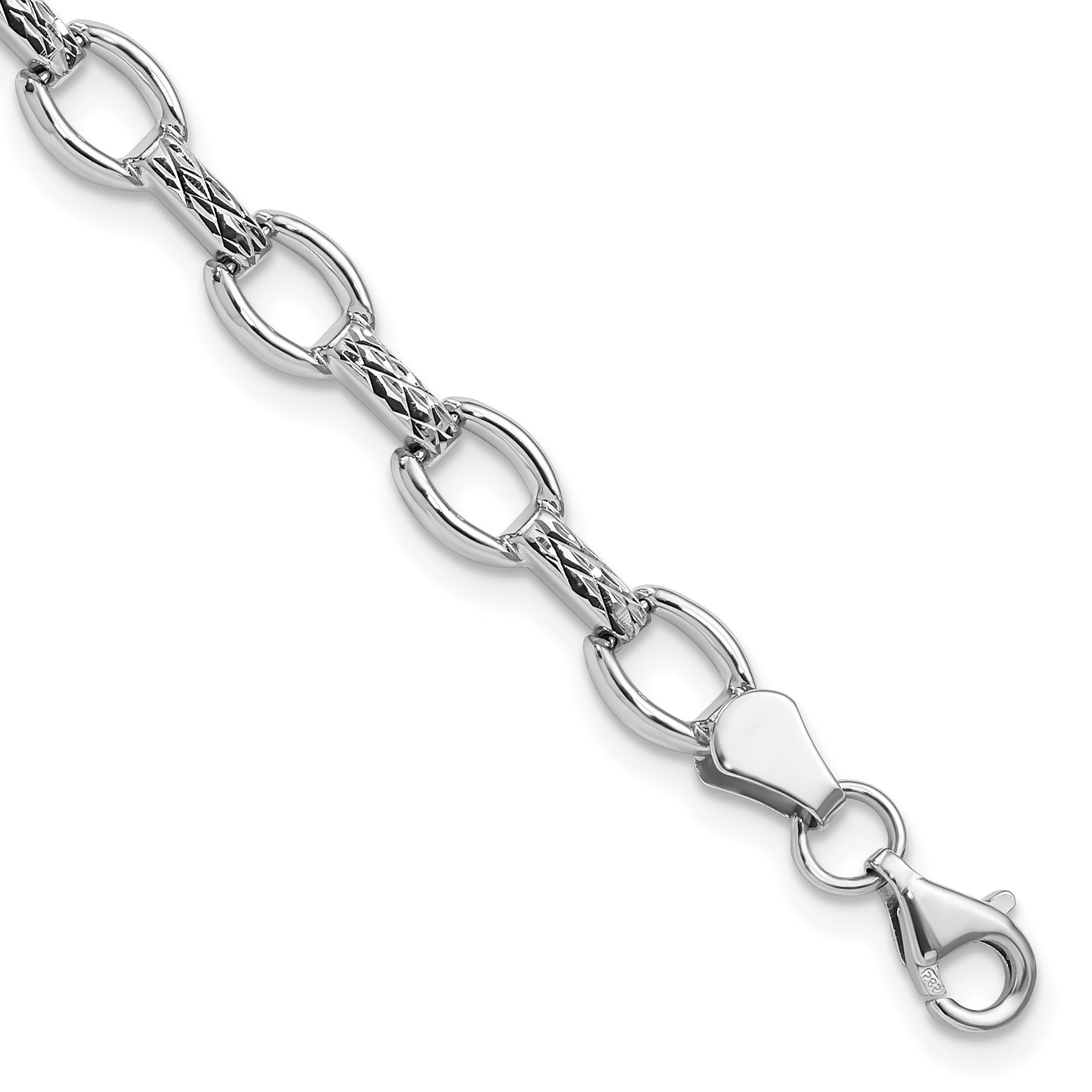 14k White Gold 7in Diamond-cut Polished Fancy Bracelet Main image