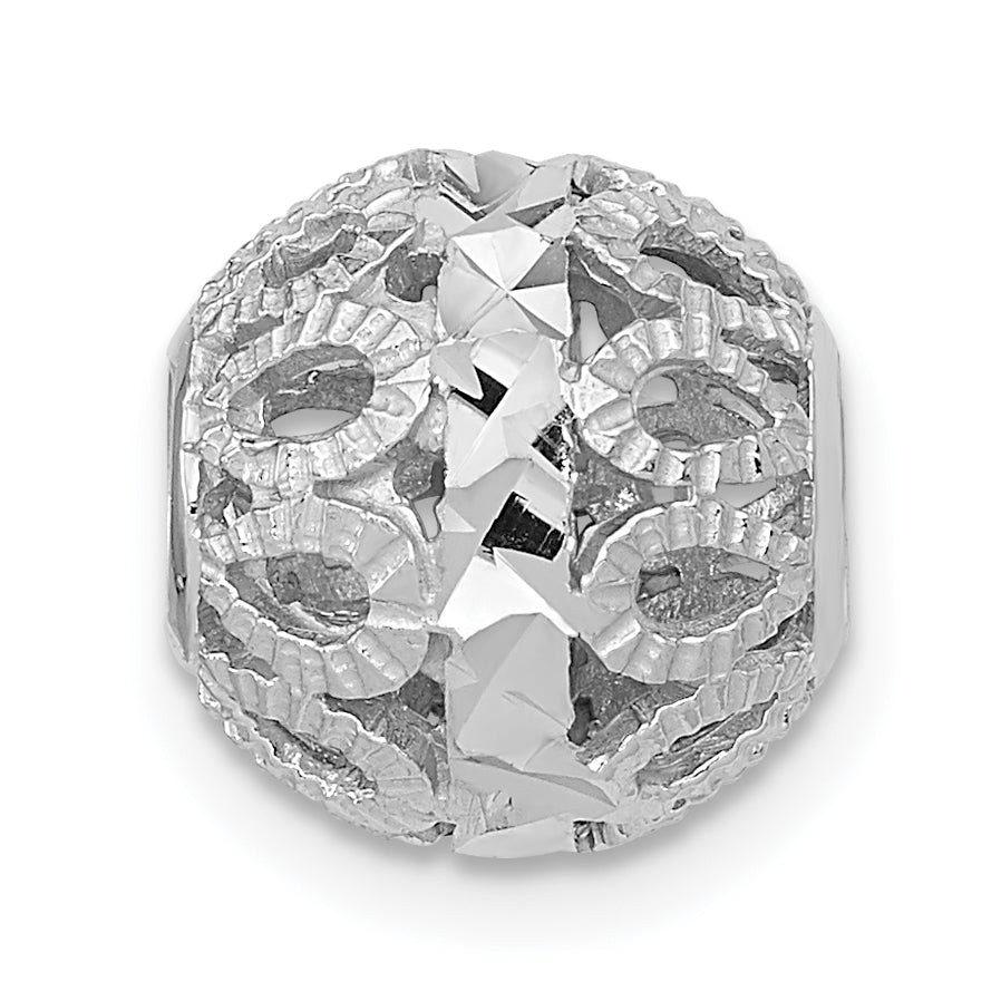 14K White Gold Diamond-cut Filigree Ball Chain Slide Secondary image