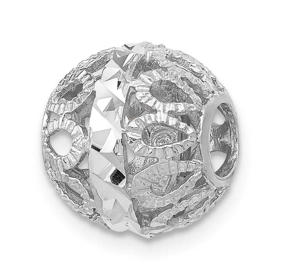 14k White Gold Diamond-cut Filigree Ball Chain Slide Main image
