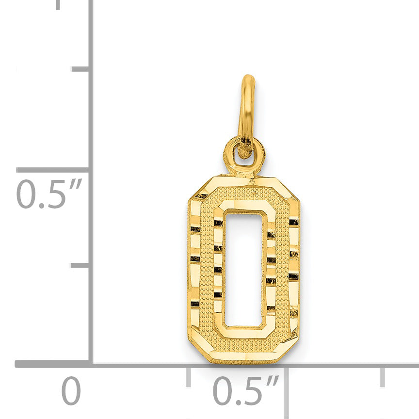 14K Small Brushed Diamond-cut Number 0 Charm