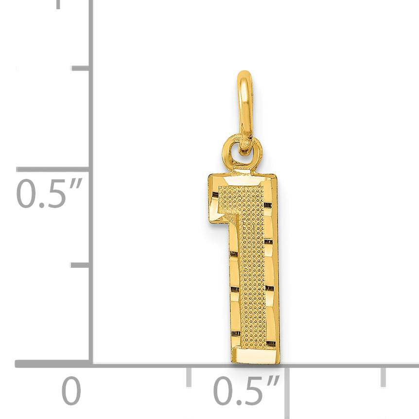 14K Small Brushed Diamond-cut Number 1 Charm