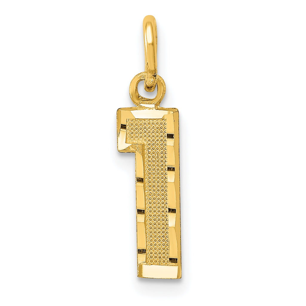 14k Small Brushed Diamond-cut Number 1 Charm