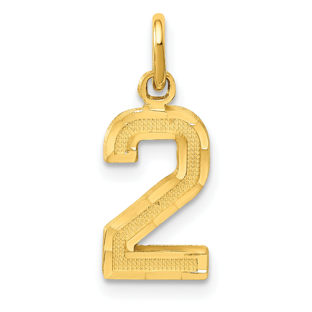 14k Small Brushed Diamond-cut Number 2 Charm