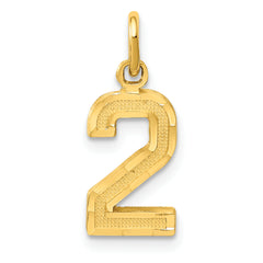14k Small Brushed Diamond-cut Number 2 Charm