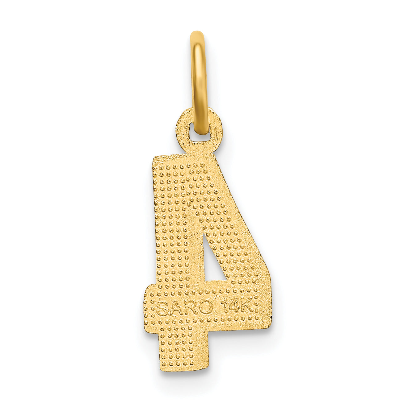 14K Small Brushed Diamond-cut Number 4 Charm