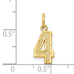 14K Small Brushed Diamond-cut Number 4 Charm