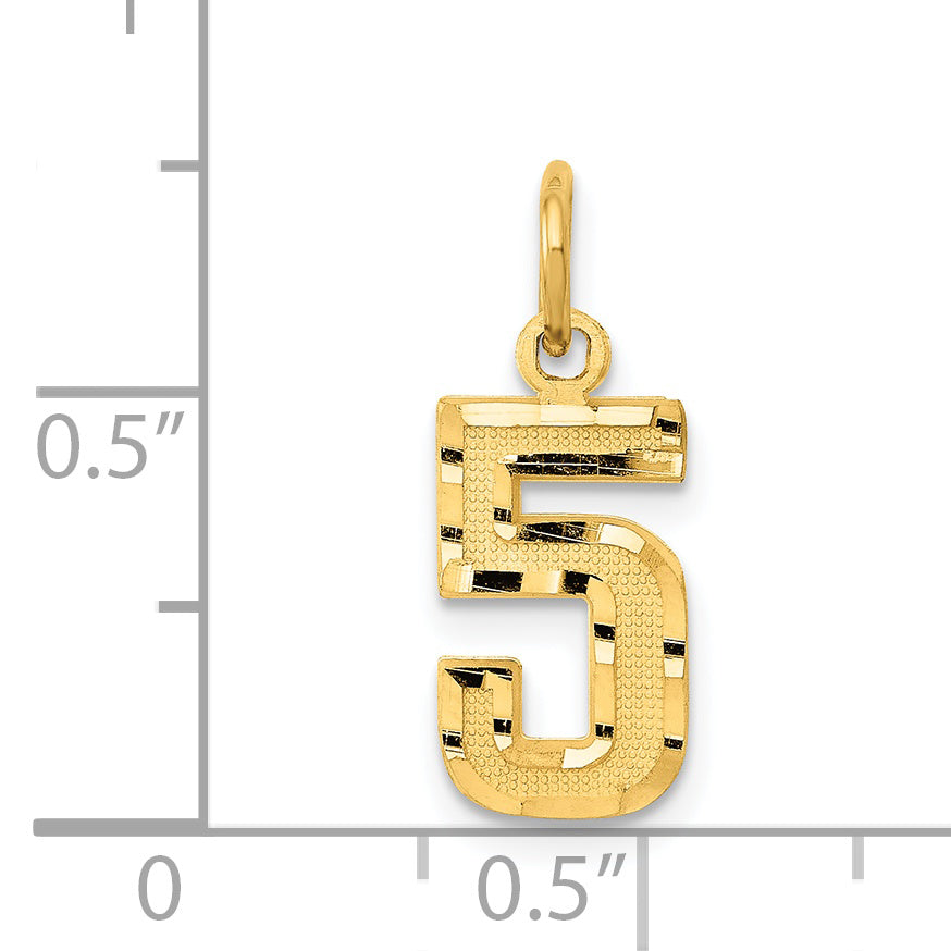 14K Small Brushed Diamond-cut Number 5 Charm