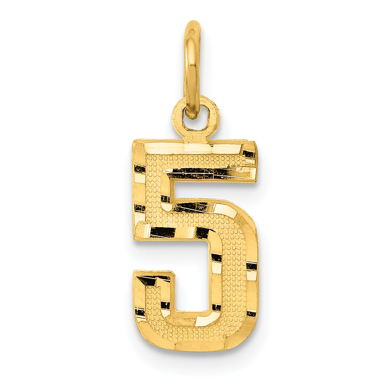 14k Small Brushed Diamond-cut Number 5 Charm