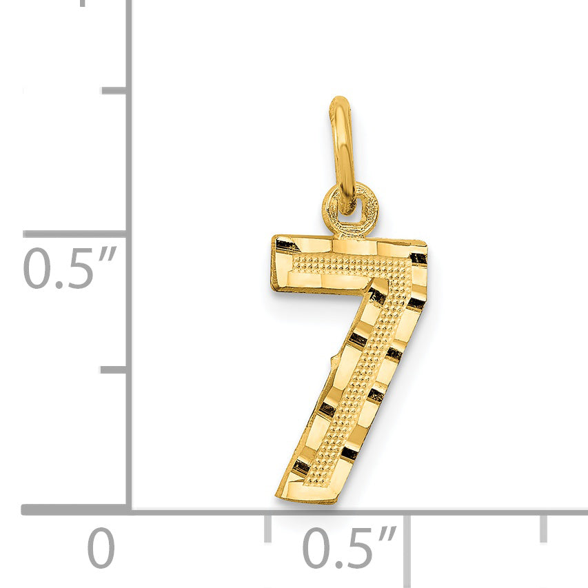 14K Small Brushed Diamond-cut Number 7 Charm