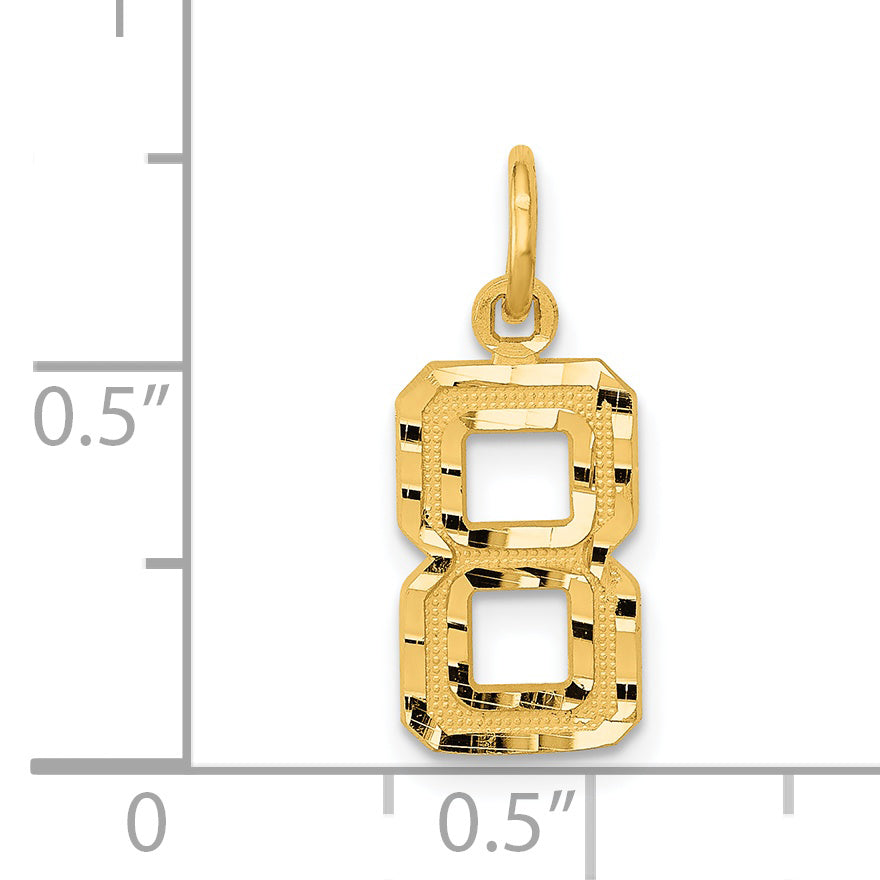 14K Small Brushed Diamond-cut Number 8 Charm
