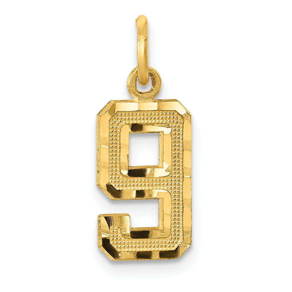 14k Small Brushed Diamond-cut Number 9 Charm