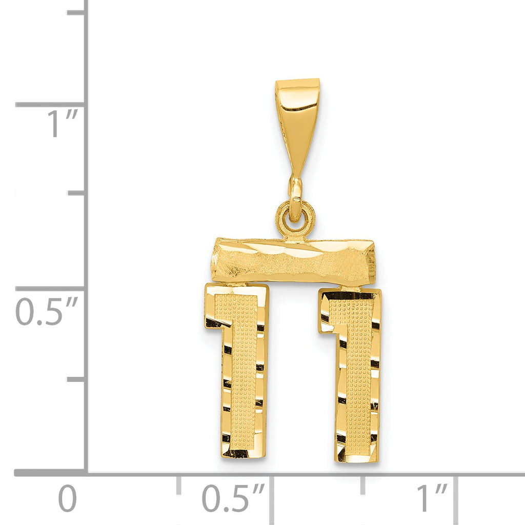 14K Small Diamond-cut Number 11 Charm