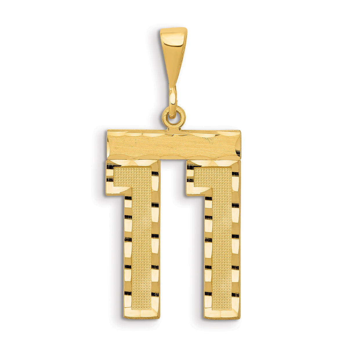 14k Small Brushed Diamond-cut Number 11 Charm