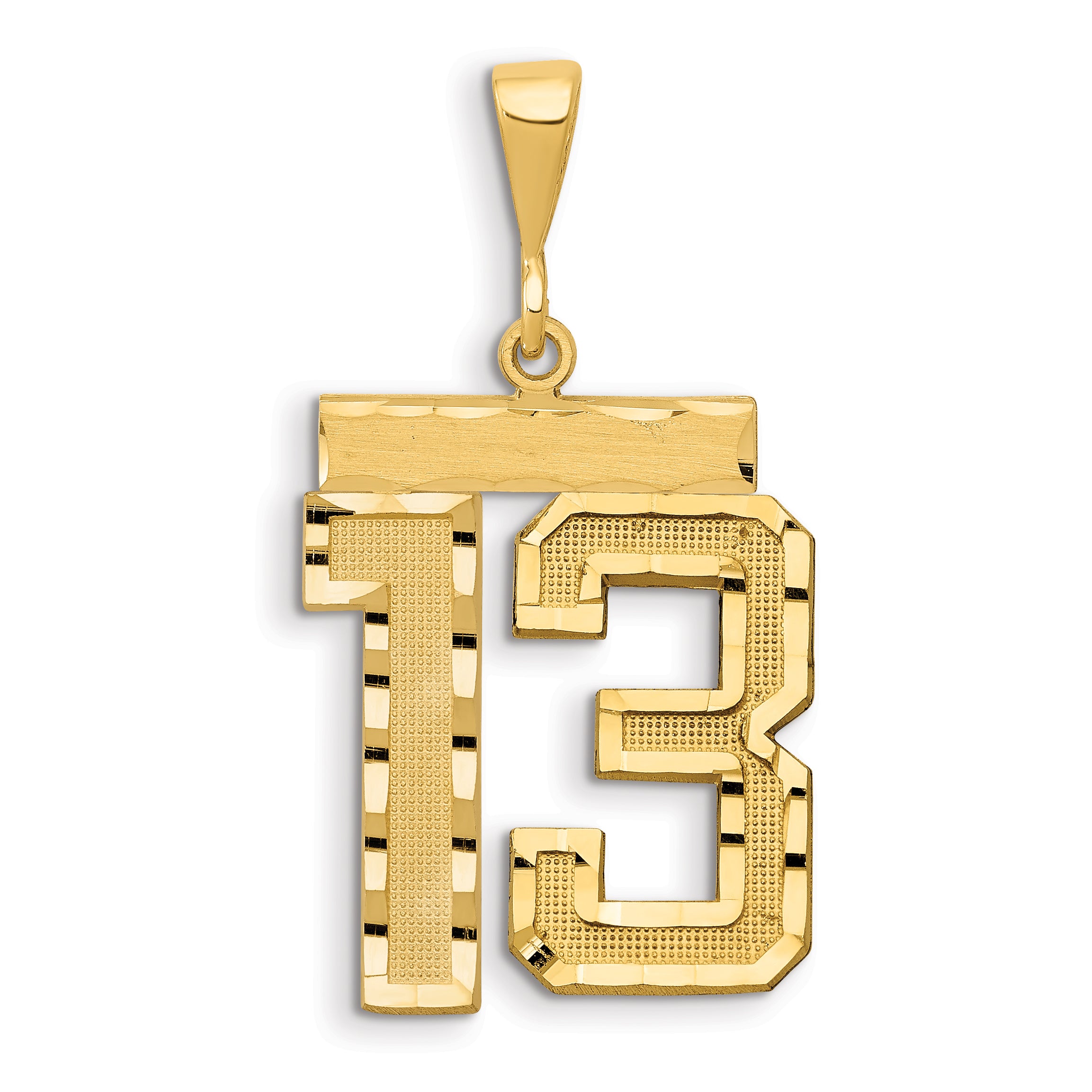 14k Small Brushed Diamond-cut Number 13 Charm