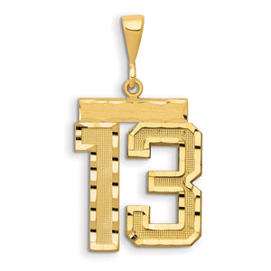 Small Number 13 Charm in 14K Yellow Gold, Diamond-Cut - Sophia Jewelers