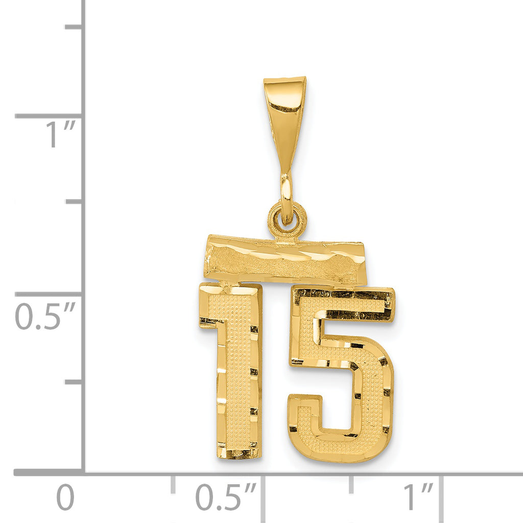 14K Small Diamond-cut Number 15 Charm
