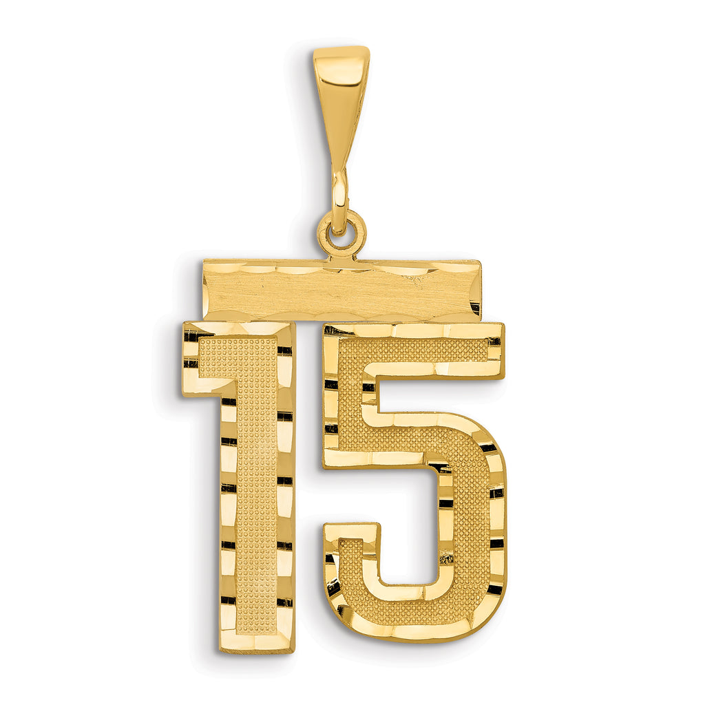 14k Small Brushed Diamond-cut Number 15 Charm