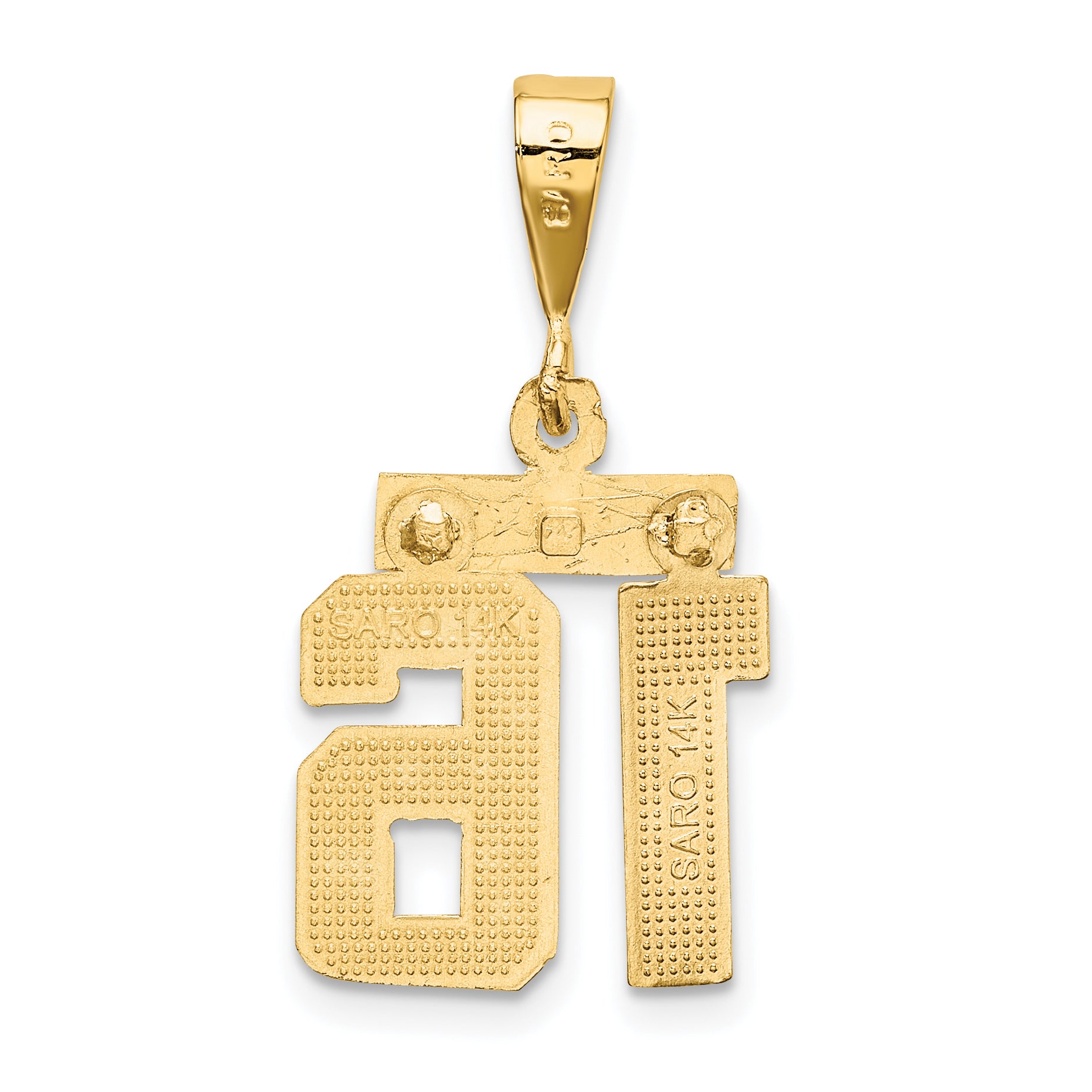 14K Small Brushed Diamond-cut Number 16 Charm