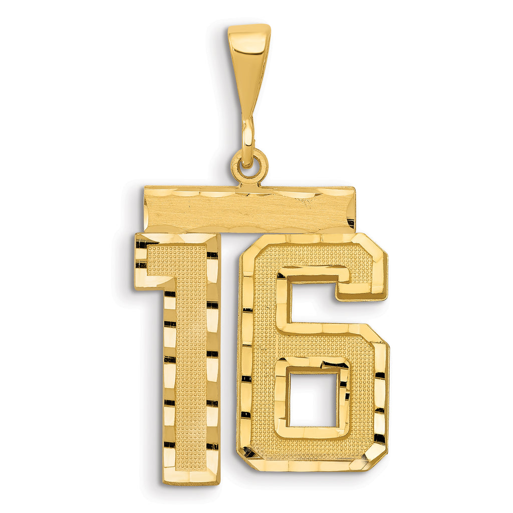 14k Small Brushed Diamond-cut Number 16 Charm