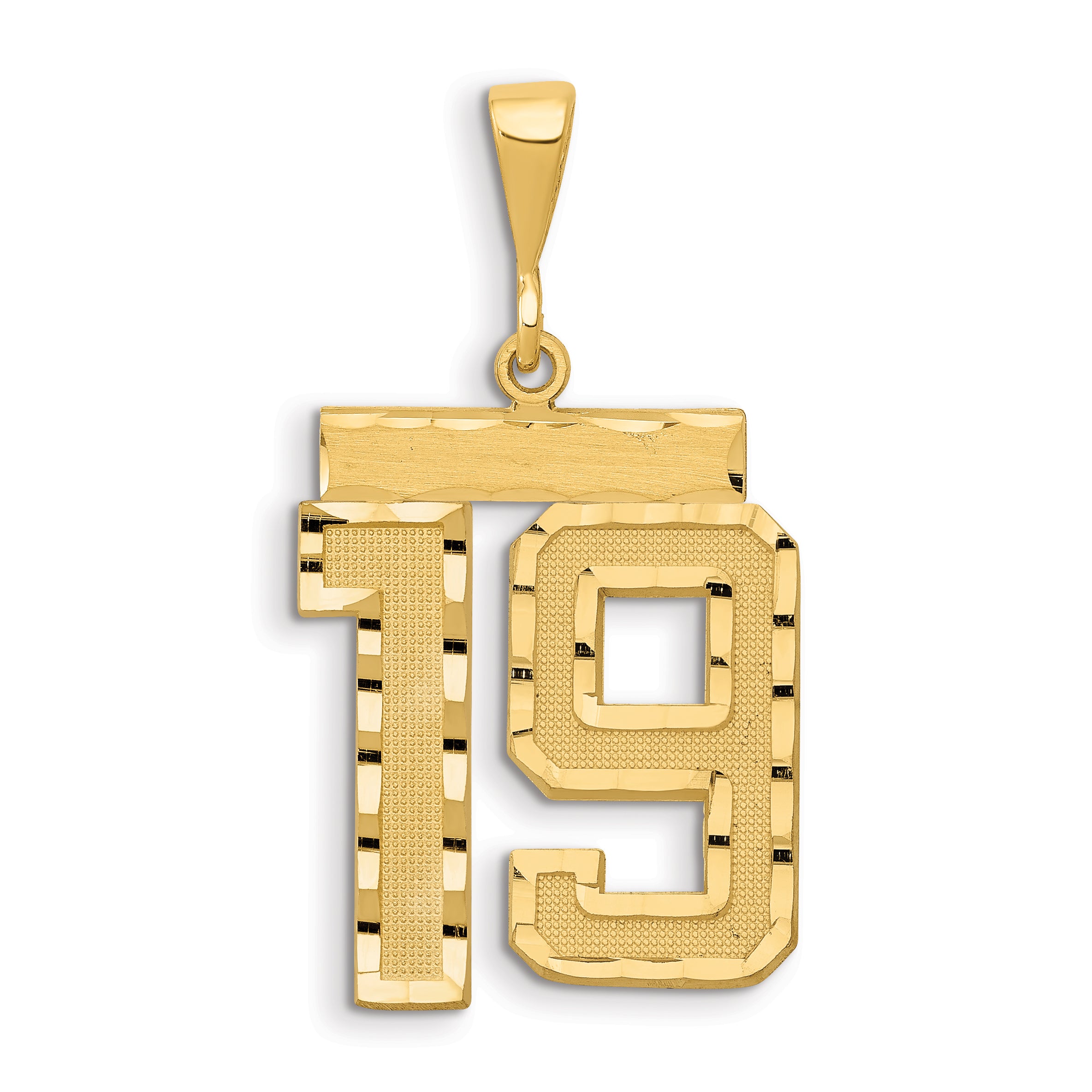 14k Small Brushed Diamond-cut Number 19 Charm