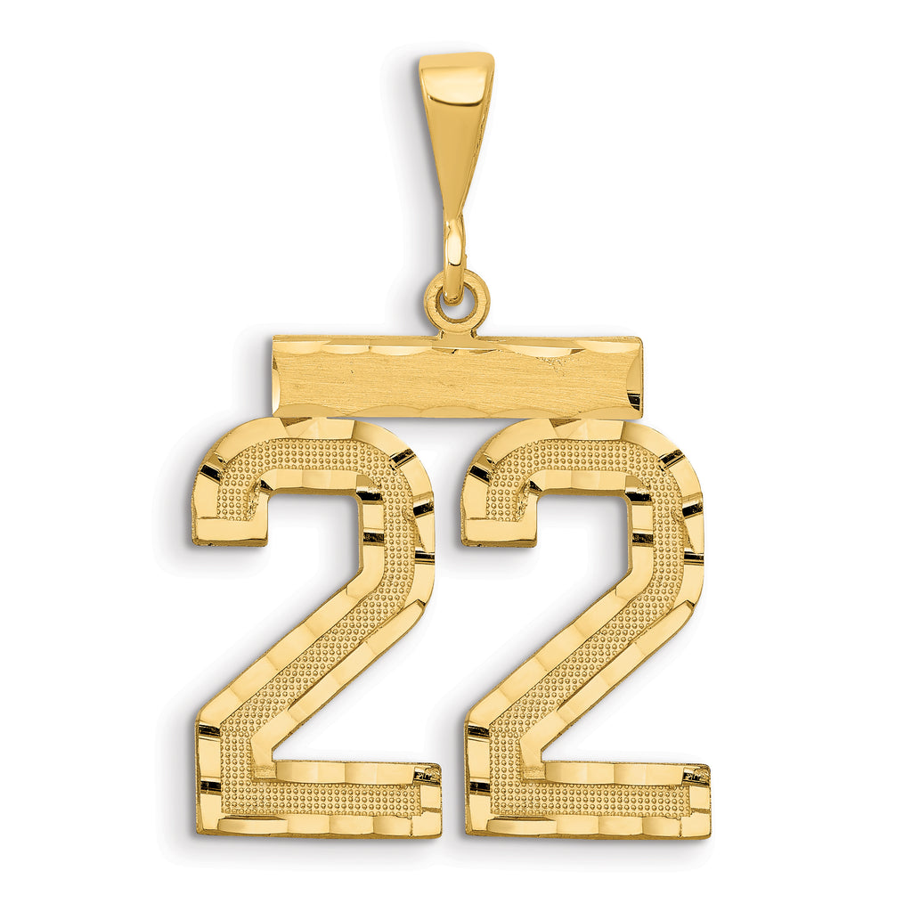 14k Small Brushed Diamond-cut Number 22 Charm