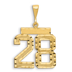 14k Small Brushed Diamond-cut Number 28 Charm