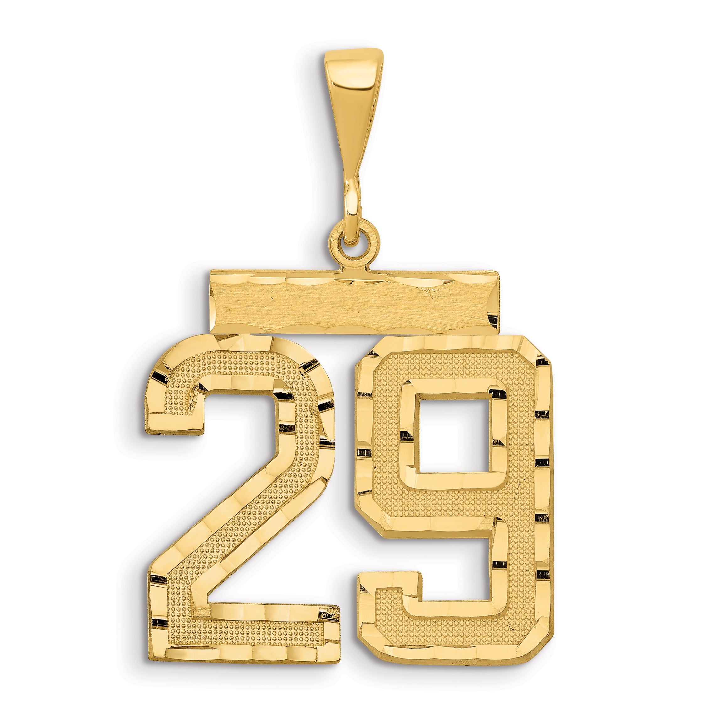 14k Small Brushed Diamond-cut Number 29 Charm