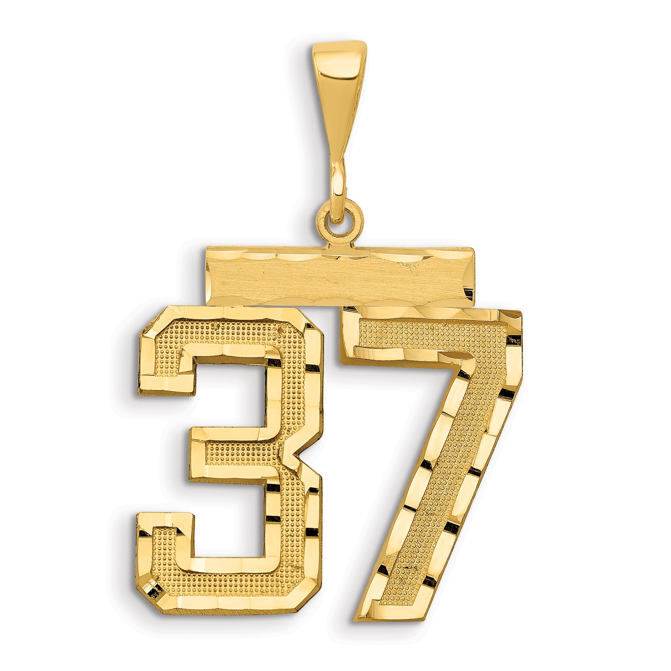 14k Small Brushed Diamond-cut Number 37 Charm