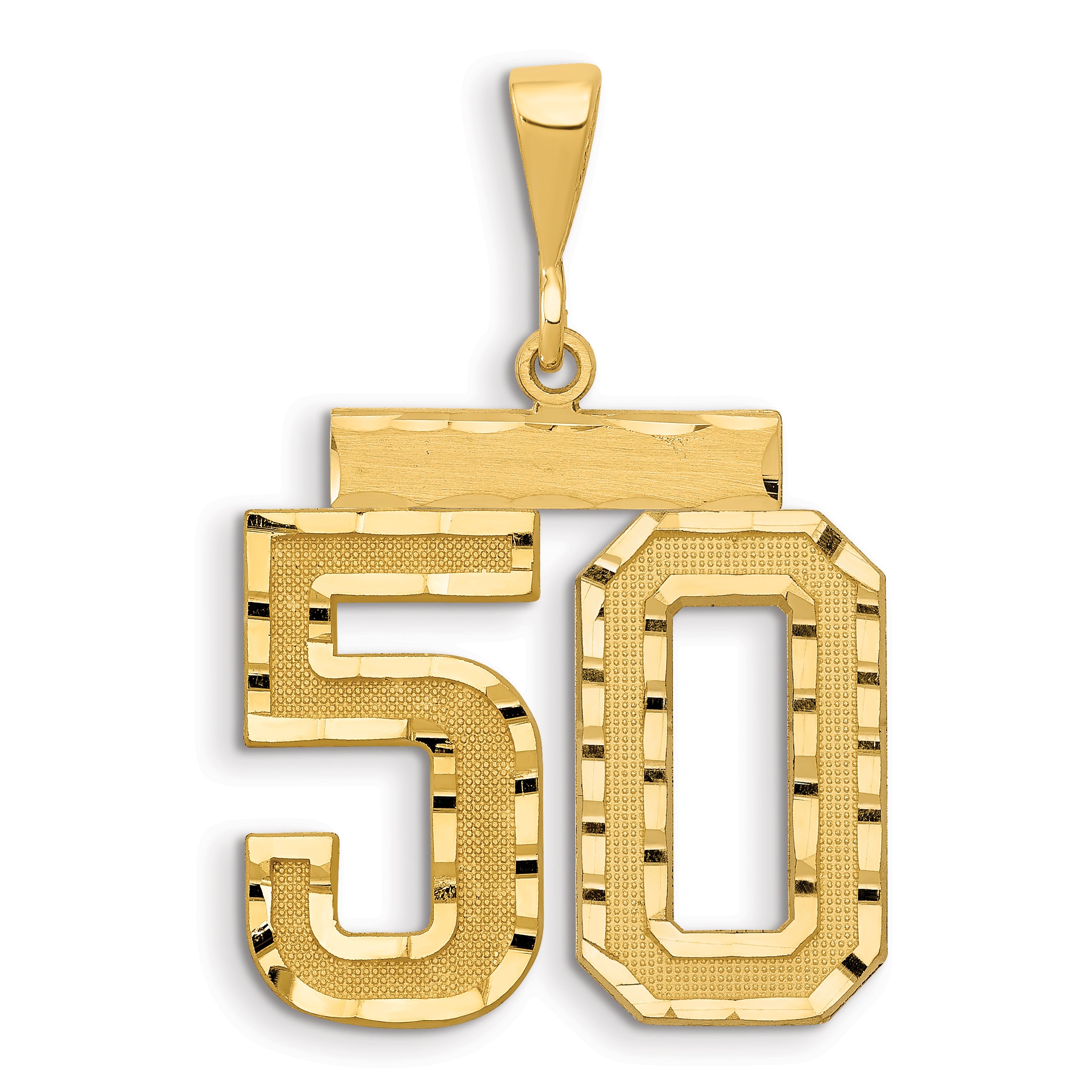 14k Small Brushed Diamond-cut Number 50 Charm
