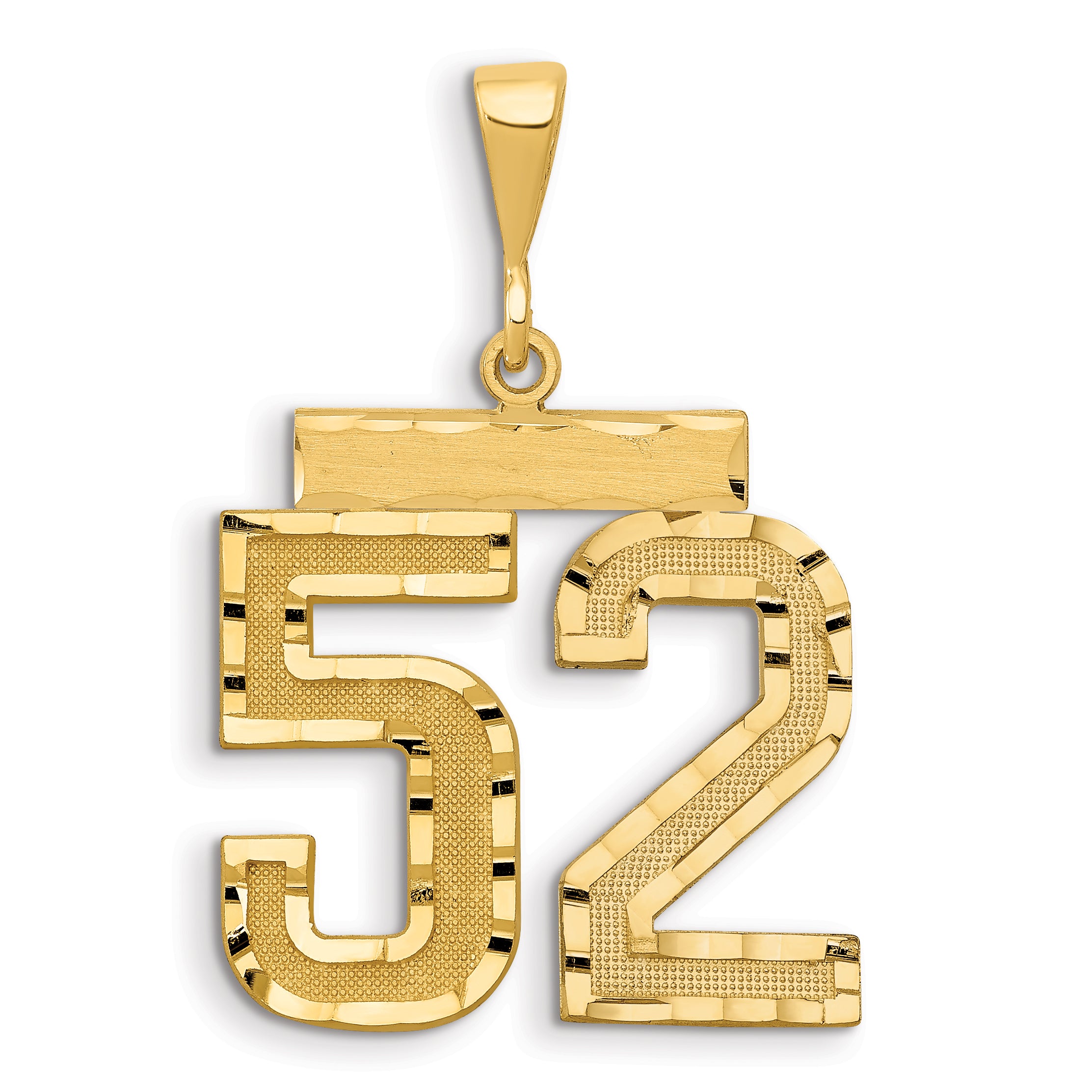 14k Small Brushed Diamond-cut Number 52 Charm