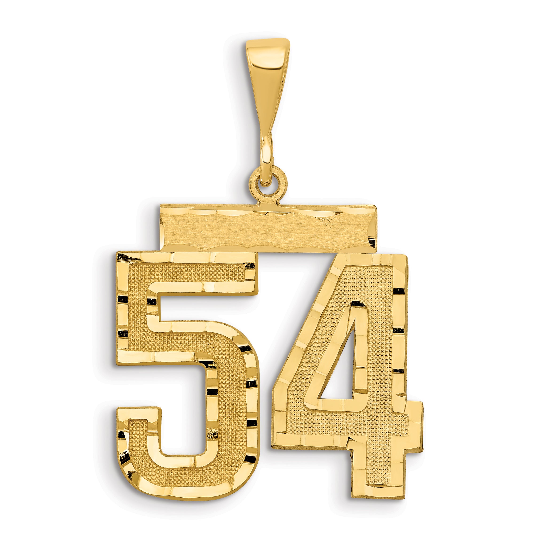 14k Small Brushed Diamond-cut Number 54 Charm