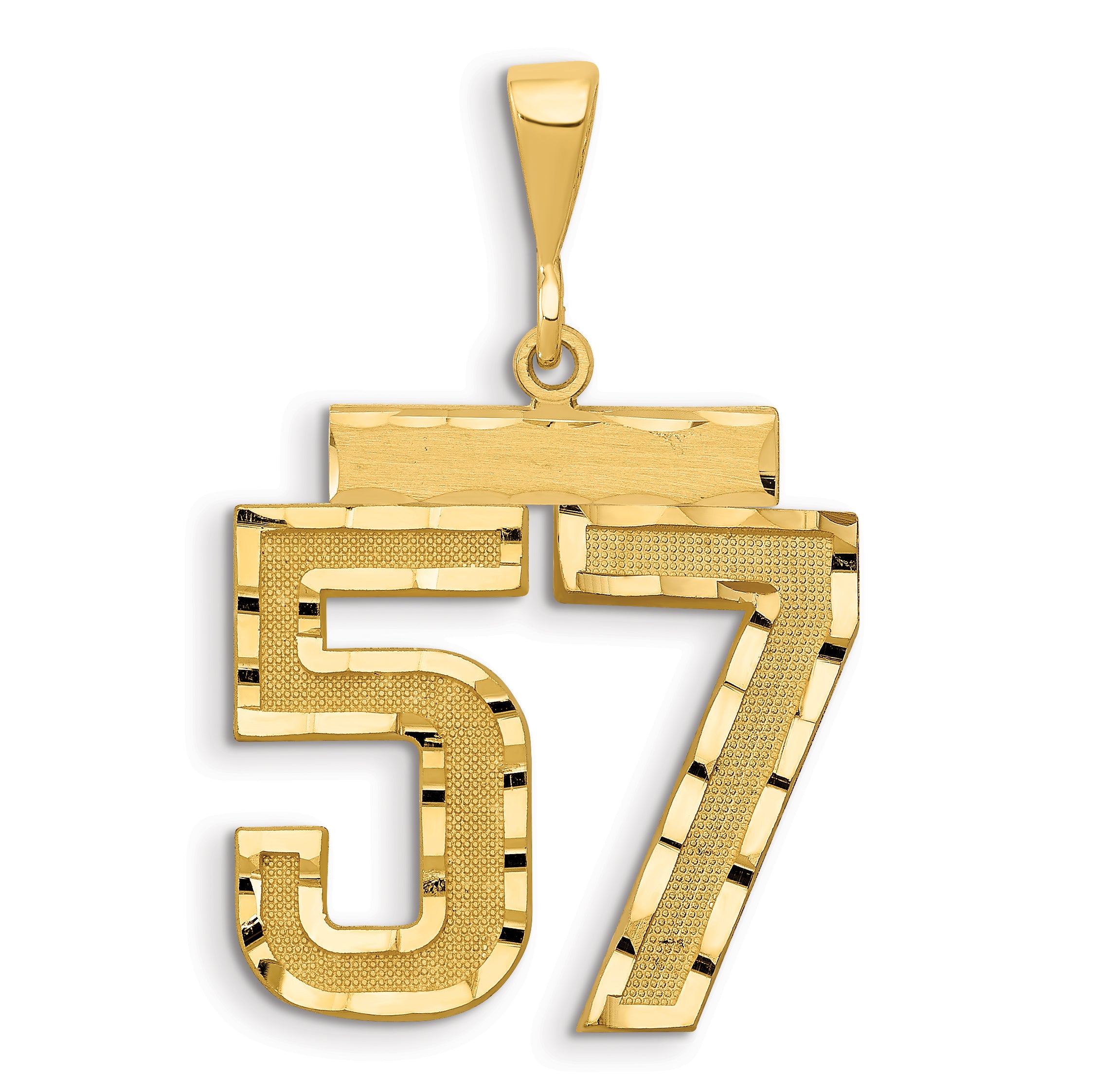 14k Small Brushed Diamond-cut Number 57 Charm