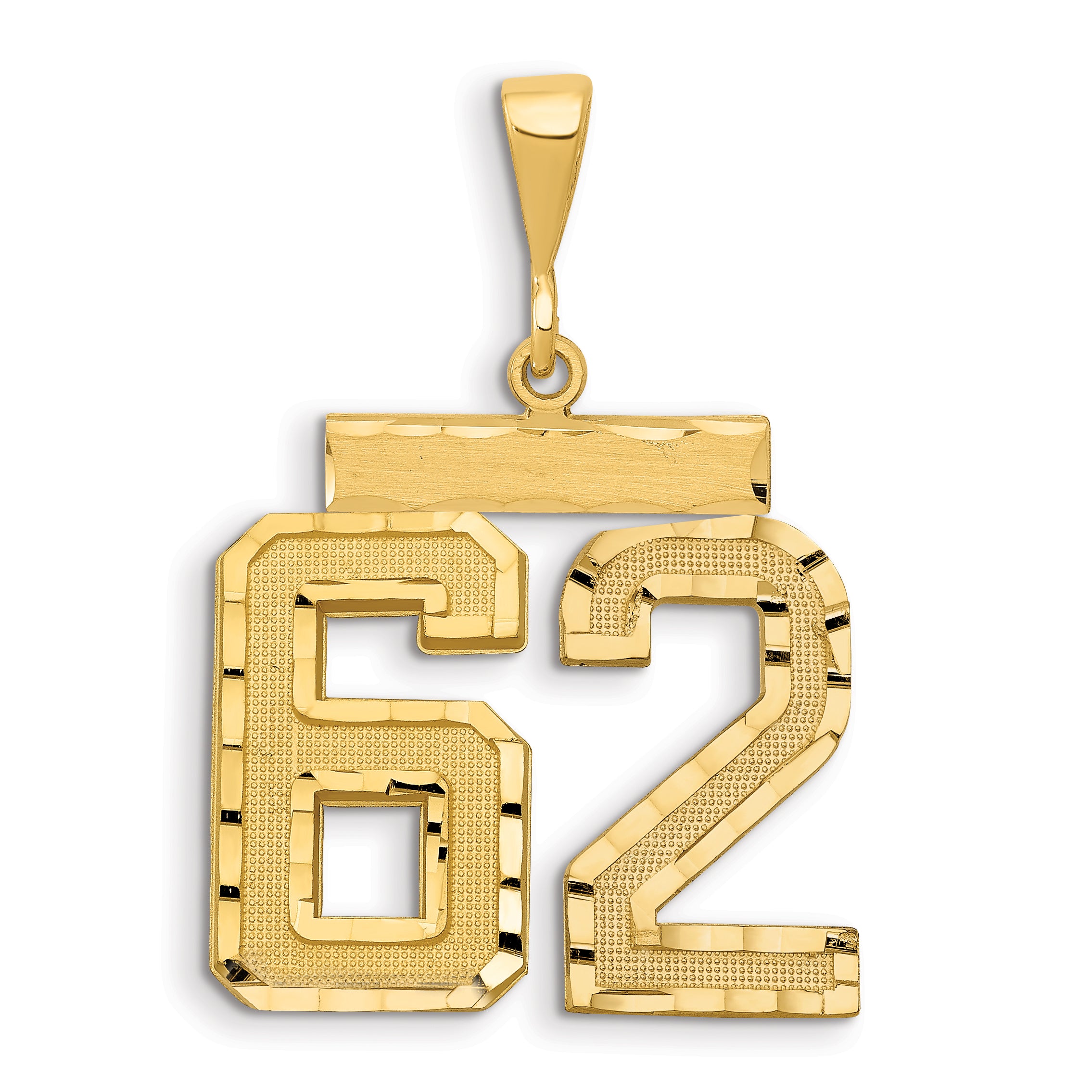 14k Small Brushed  Diamond-cut Number 62 Charm