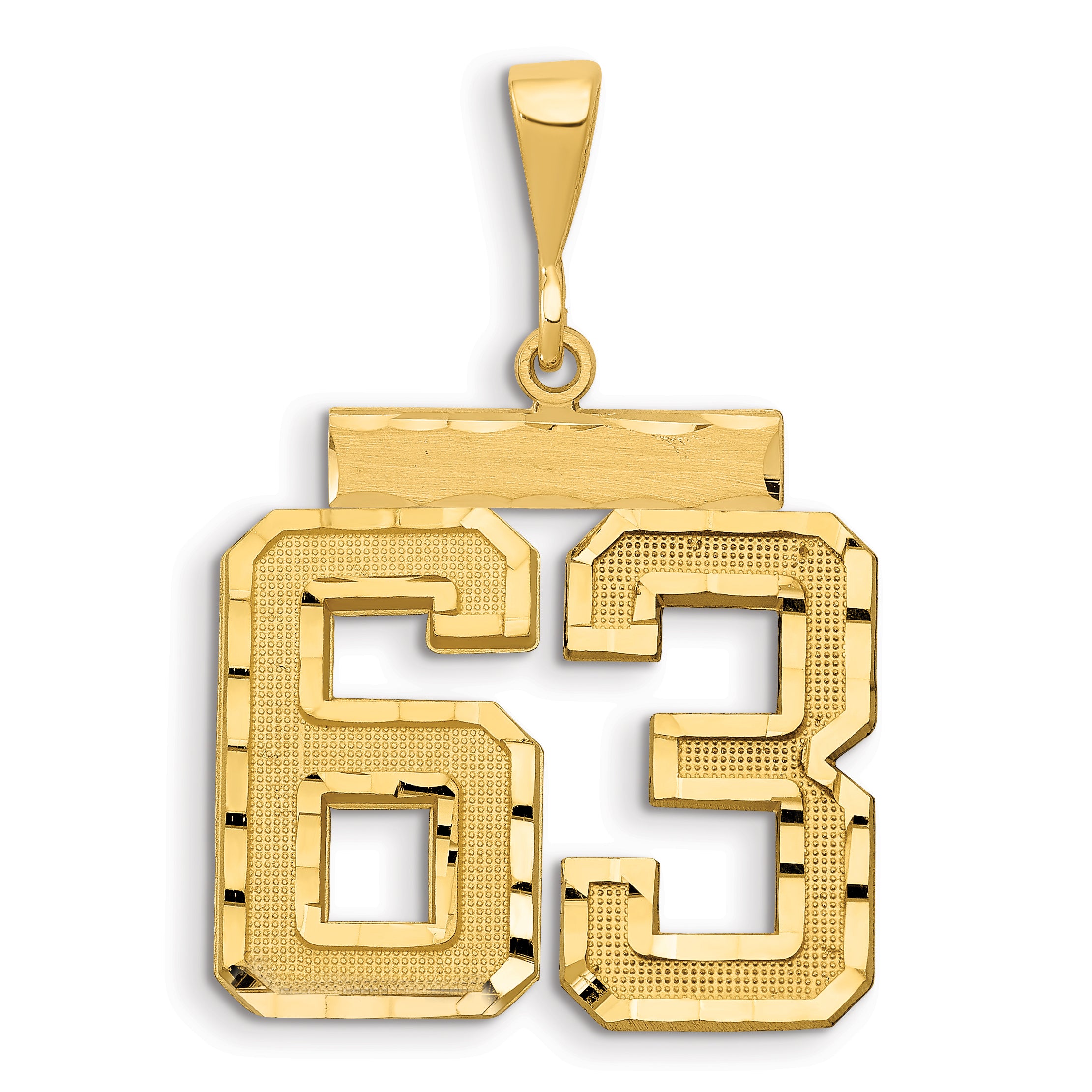 14k Small Brushed Diamond-cut Number 63 Charm