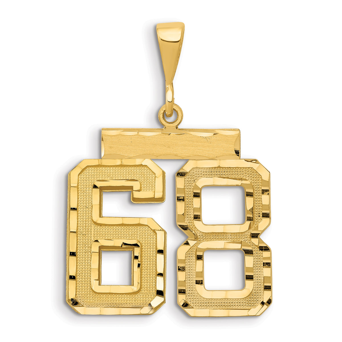 14k Small Brushed Diamond-cut Number 68 Charm