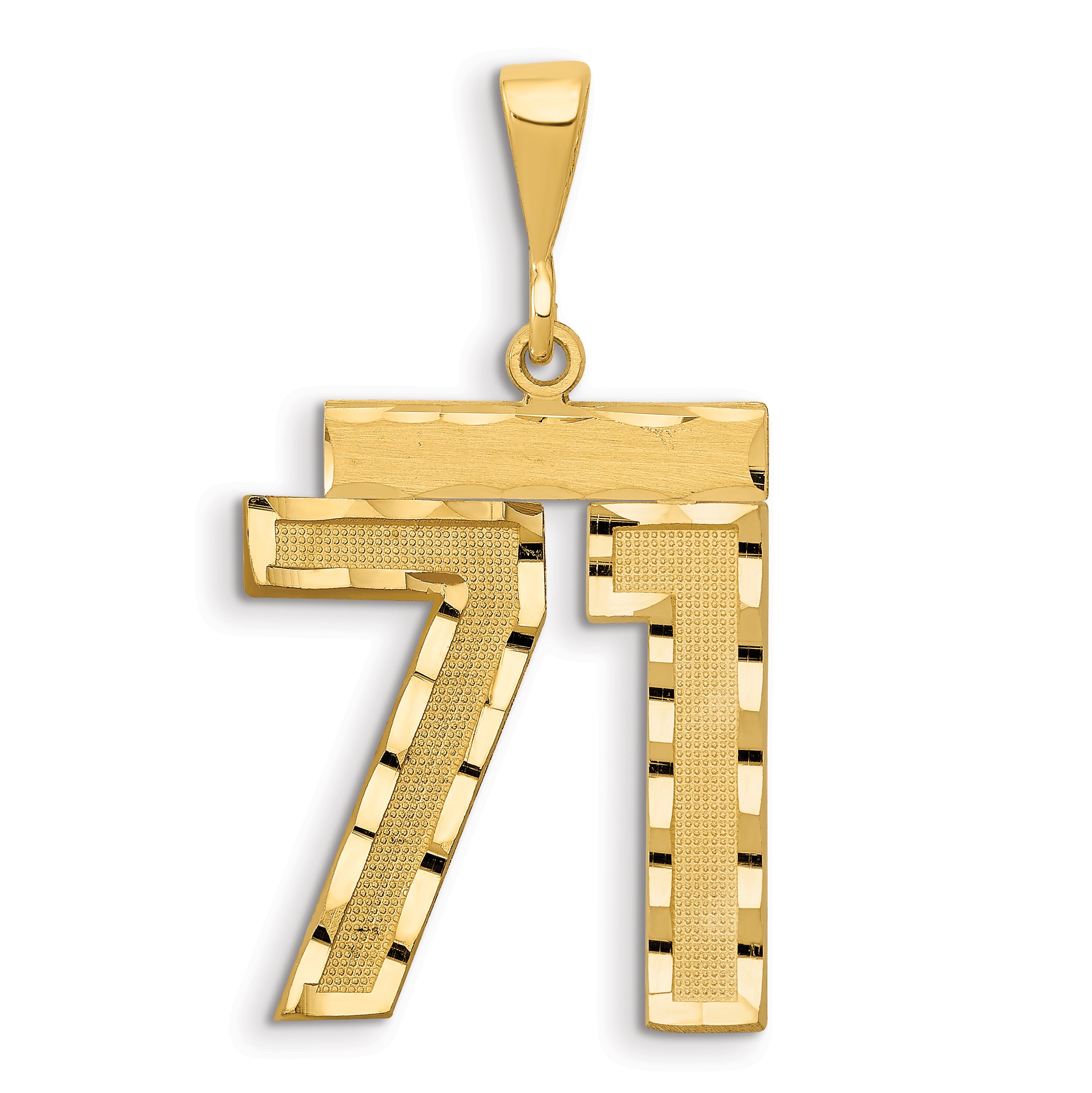 14k Small Brushed Diamond-cut Number 71 Charm Main image