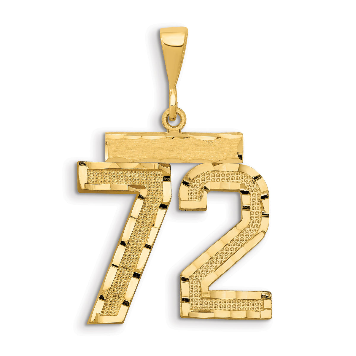 14k Small Brushed Diamond-cut Number 72 Charm