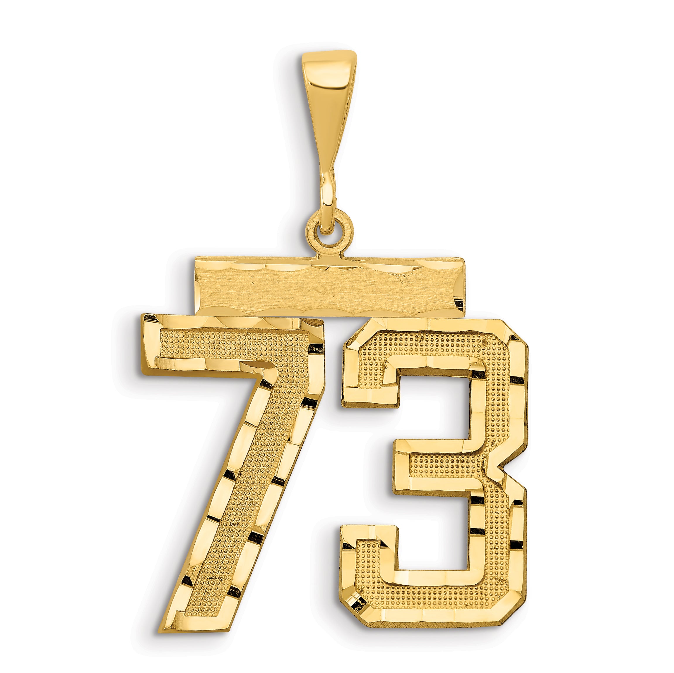 14k Small Brushed Diamond-cut Number 73 Charm
