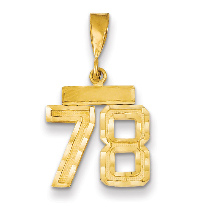 14k Small Brushed Diamond-cut Number 78 Charm