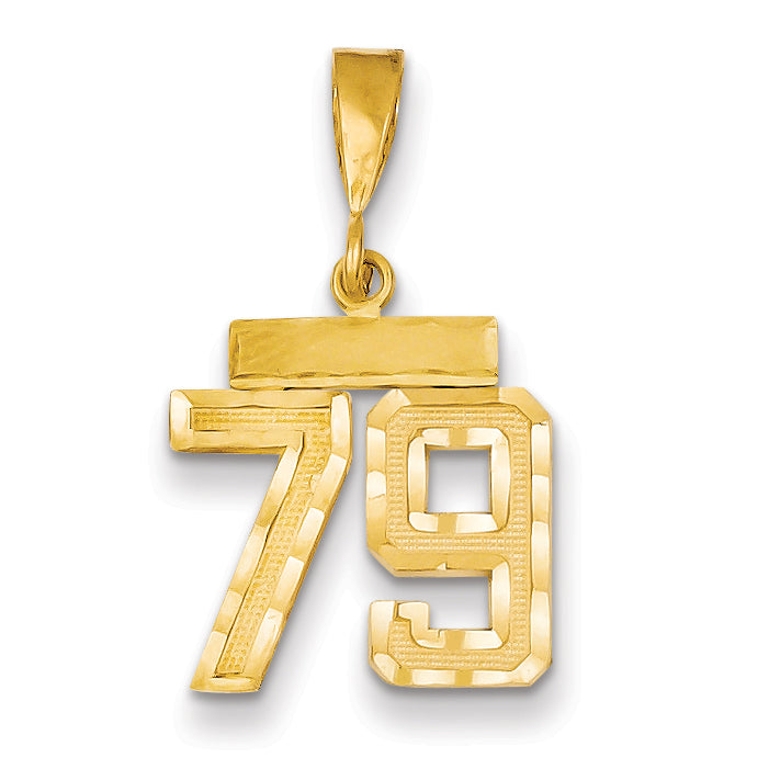 14k Small Brushed Diamond-cut Number 79 Charm