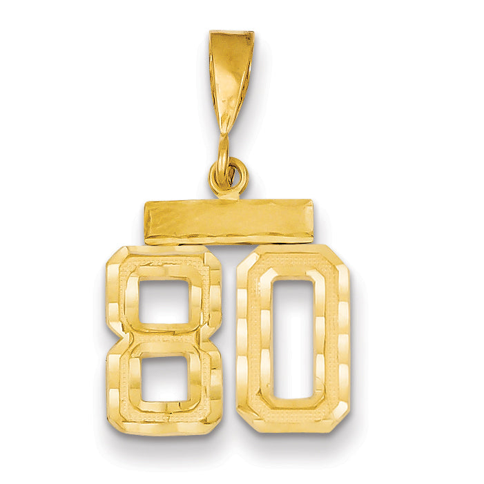 14k Small Brushed Diamond-cut Number 80 Charm