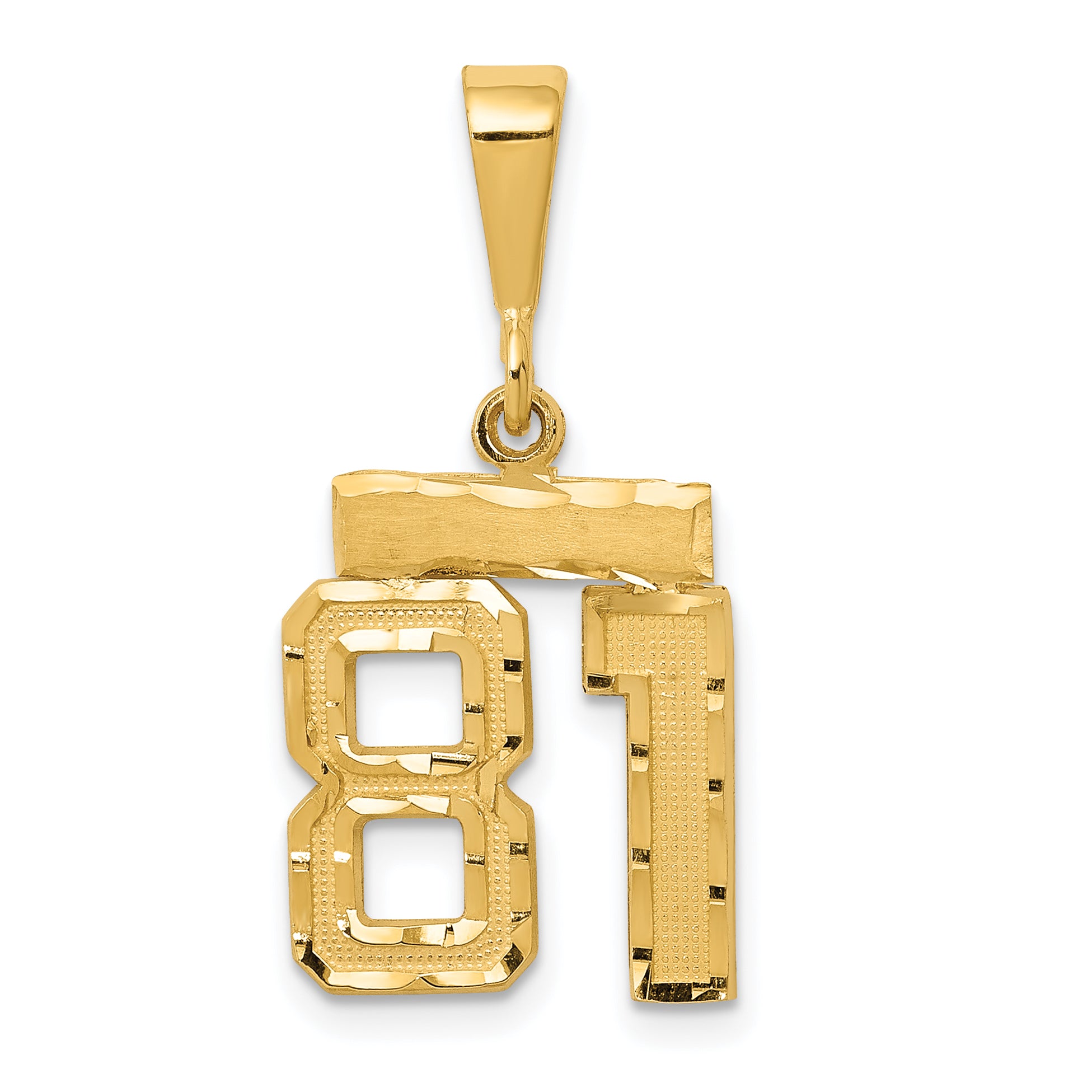 14k Small Brushed Diamond-cut Number 81 Charm