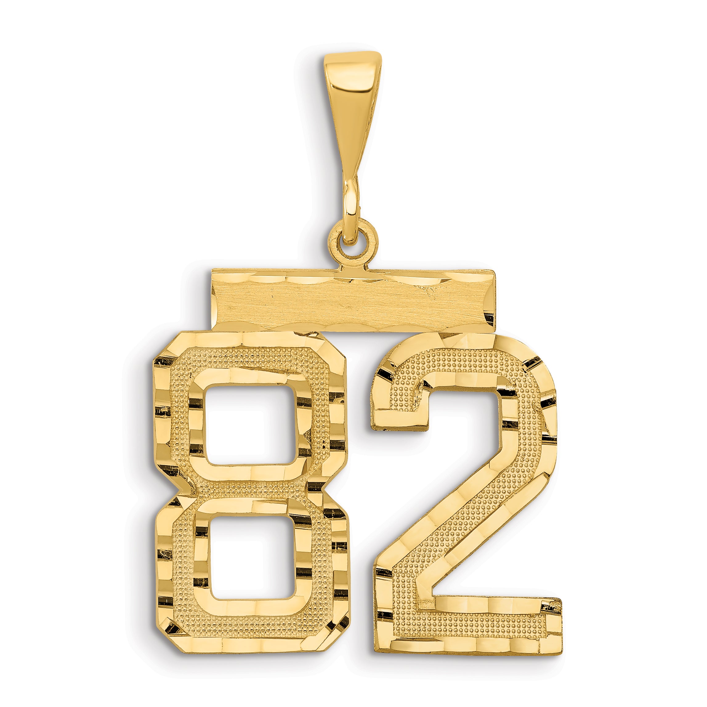 14k Small Brushed Diamond-cut Number 82 Charm