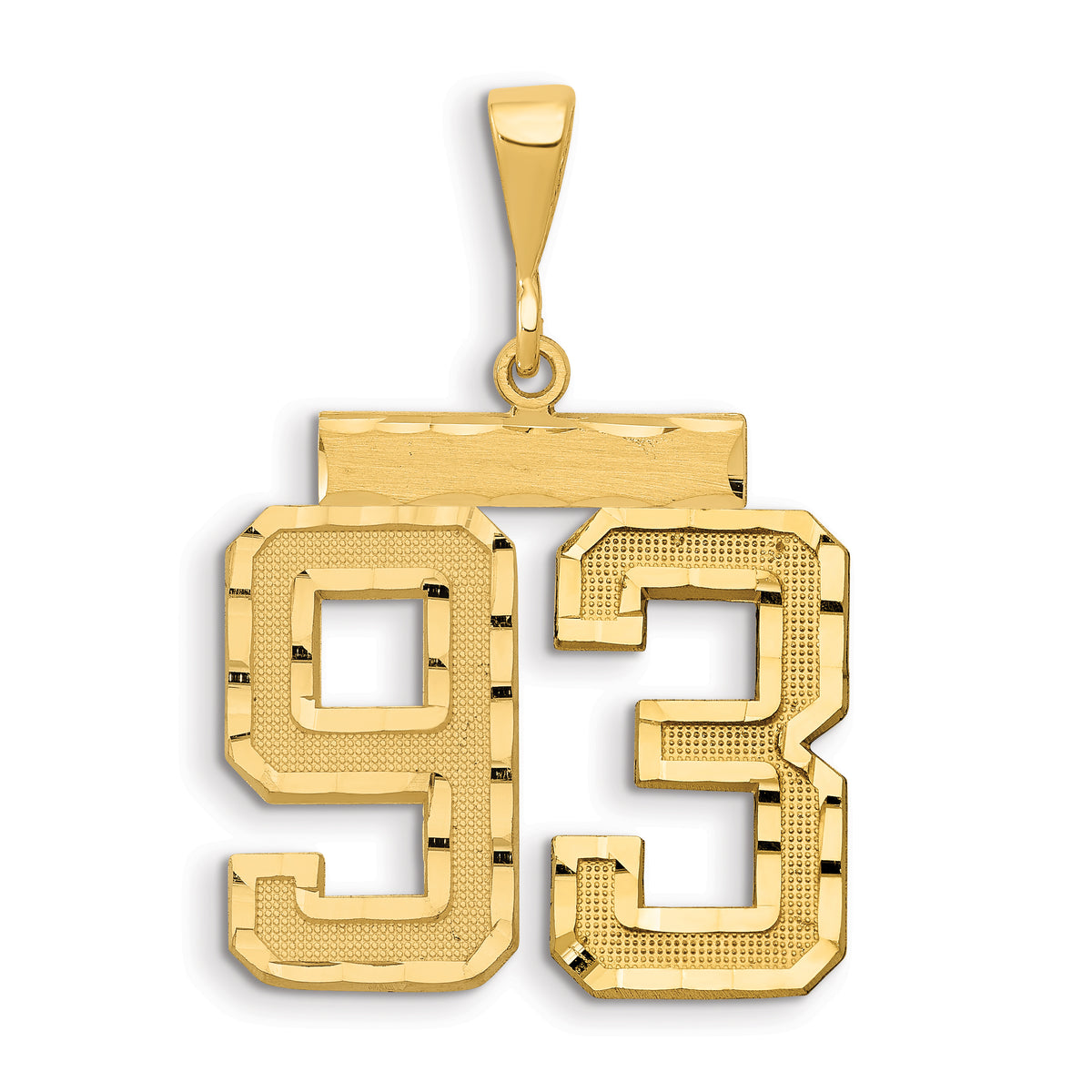 14k Small Brushed Diamond-cut Number 93 Charm