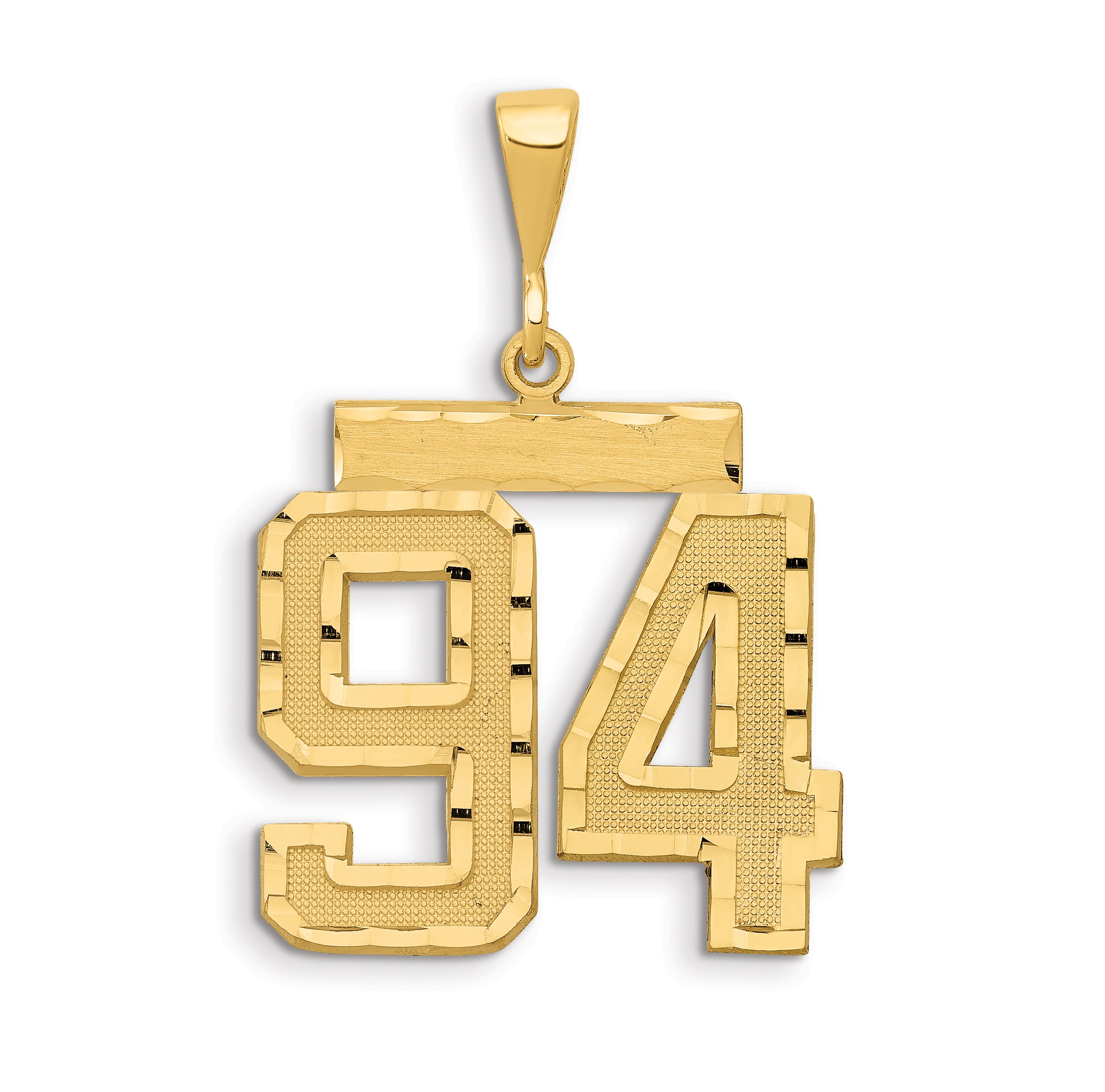 14k Small Brushed Diamond-cut Number 94 Charm