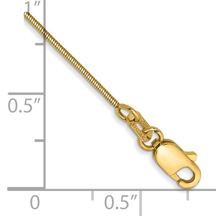 14K 9 inch .8mm Round Snake with Lobster Clasp Anklet
