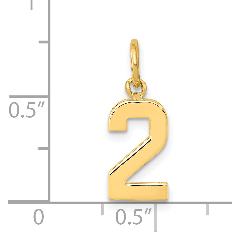 14K Small Polished Number 2 Charm